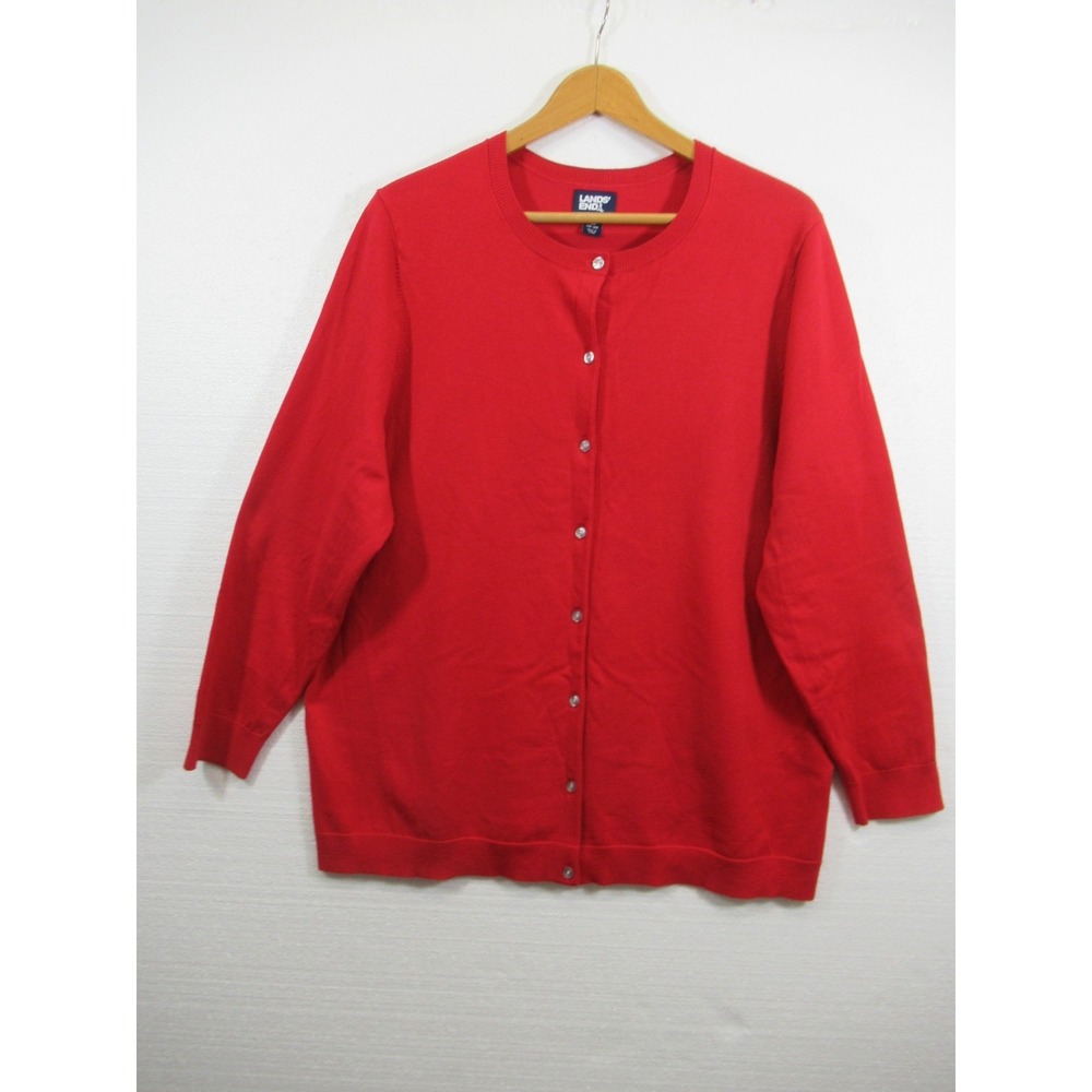Lands End Cardigan Sweater Plus Size 1X Red Lightweight
